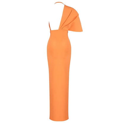 Orange V Neck Maxi Bandage Dress - Designer Evening Party Dress - Shello's Creative Boutique