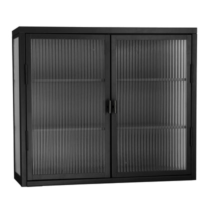 Retro Style Haze Double Glass Door Wall Cabinet With Detachable Shelves for Office Dining Room Living Room eprolo