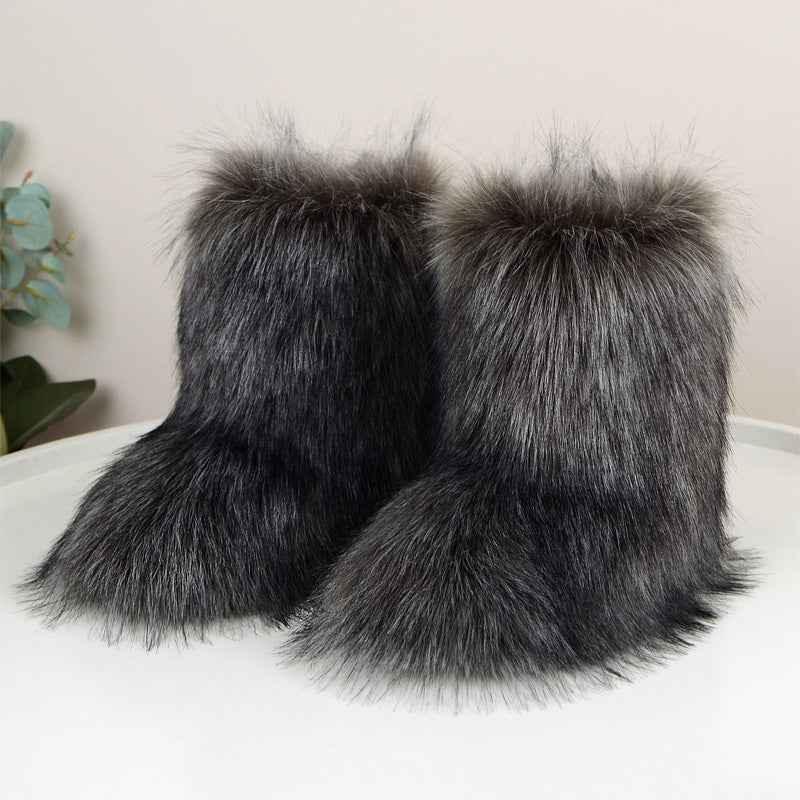 Women's Fuzzy Winter Boots - Fluffy Fur Snow Boots with Bowtie Detail - Shello's Creative Boutique