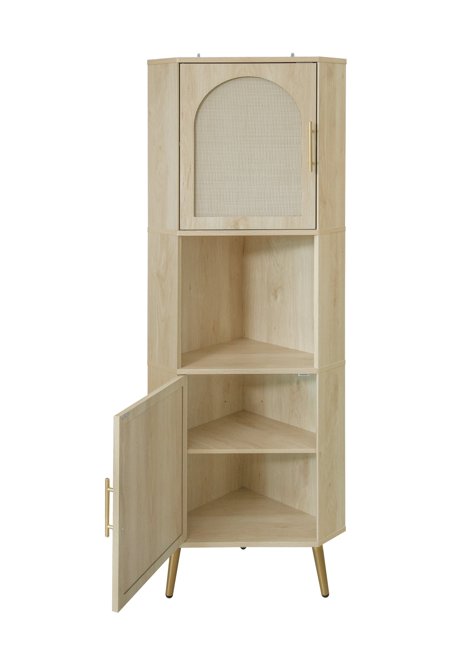 Corner cabinet ,Rattan door,Freestanding Corner Tables For Small Spaces, Corner Shelf Stand For Living Room, Kitchen, Bathroom eprolo
