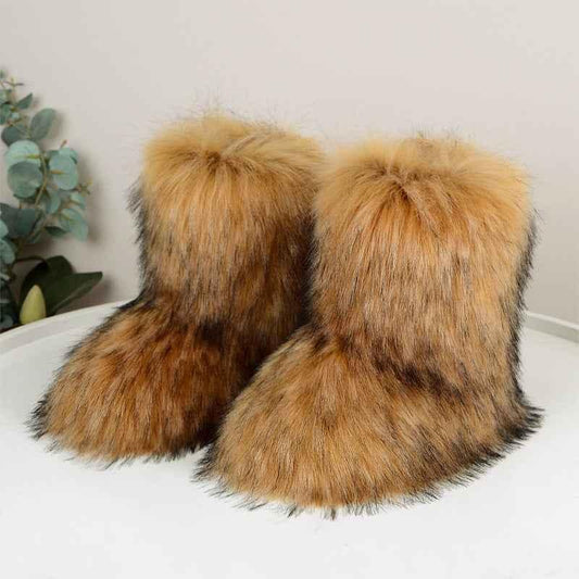 Women's Fuzzy Winter Boots - Fluffy Fur Snow Boots with Bowtie Detail - Shello's Creative Boutique