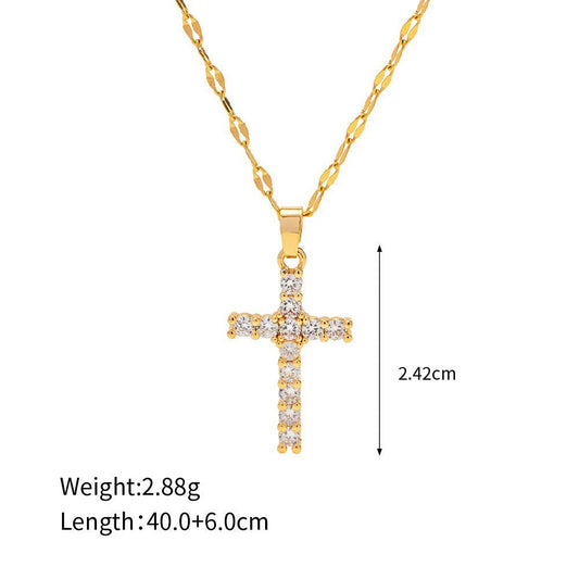 18K Gold Cross Gemstone Necklace - Classic Design - Shello's Creative Boutique