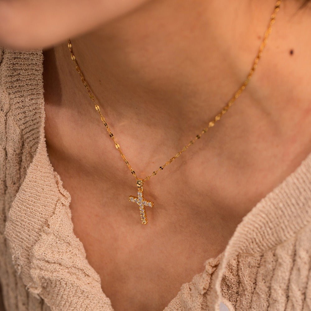 18K Gold Cross Gemstone Necklace - Classic Design - Shello's Creative Boutique