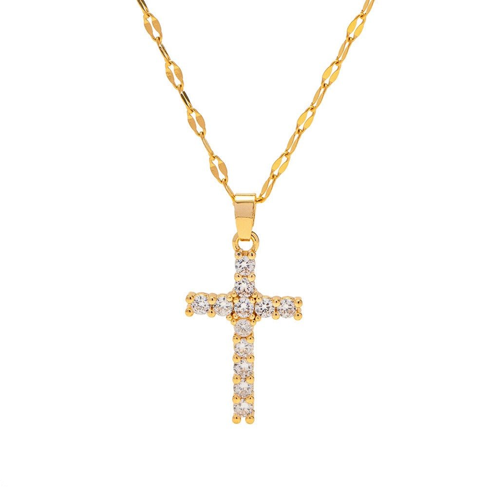 18K Gold Cross Gemstone Necklace - Classic Design - Shello's Creative Boutique