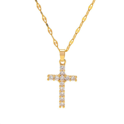 18K Gold Cross Gemstone Necklace - Classic Design - Shello's Creative Boutique
