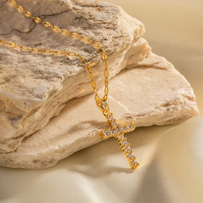 18K Gold Cross Gemstone Necklace - Classic Design - Shello's Creative Boutique