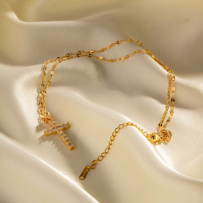 18K Gold Cross Gemstone Necklace - Classic Design - Shello's Creative Boutique