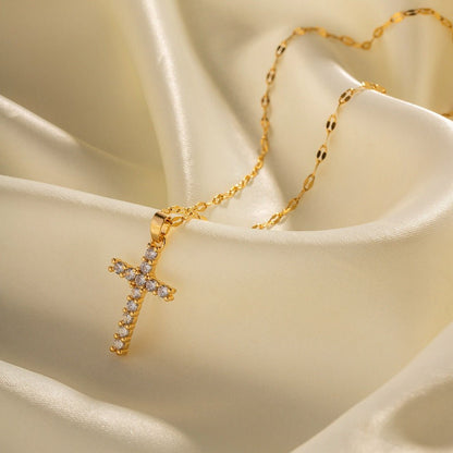 18K Gold Cross Gemstone Necklace - Classic Design - Shello's Creative Boutique