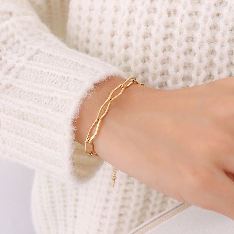 18K Gold Geometric Bracelet & Necklace Set - Shello's Creative Boutique