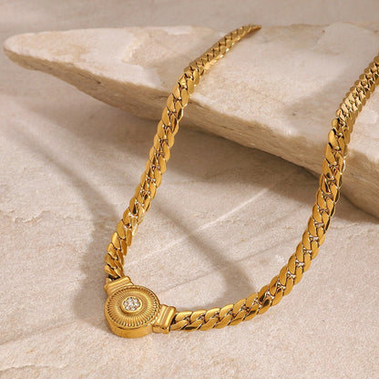 18K Gold Heart & Round Diamond Necklace - Statement Chain - Shello's Creative Boutique