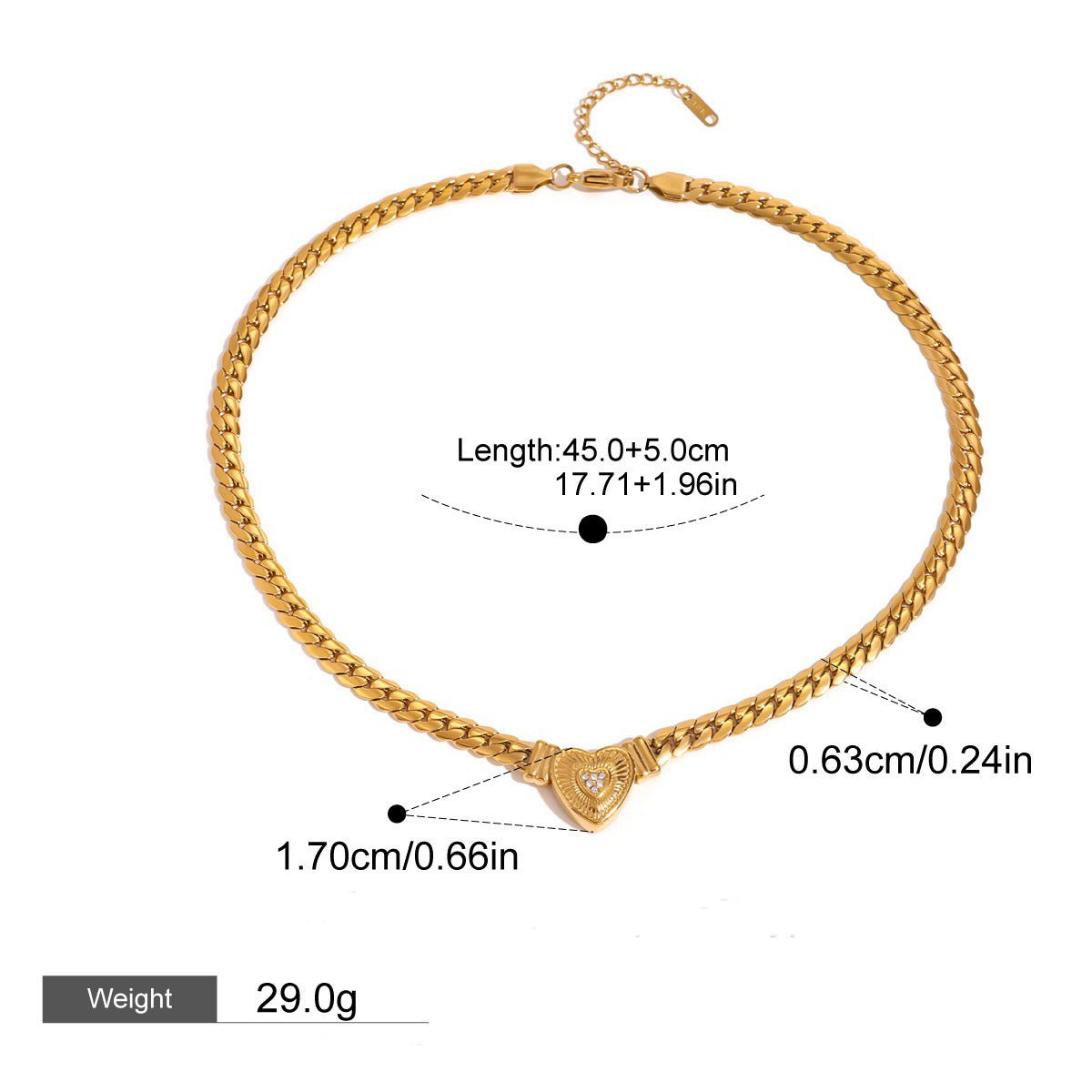 18K Gold Heart & Round Diamond Necklace - Statement Chain - Shello's Creative Boutique