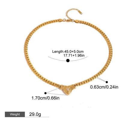 18K Gold Heart & Round Diamond Necklace - Statement Chain - Shello's Creative Boutique