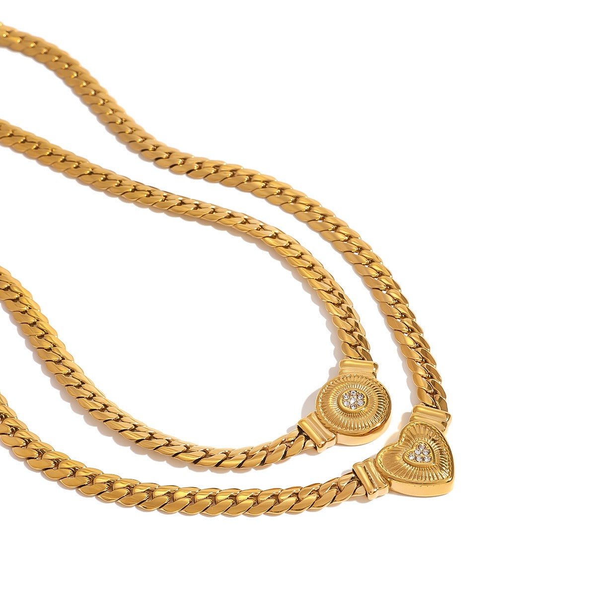 18K Gold Heart & Round Diamond Necklace - Statement Chain - Shello's Creative Boutique