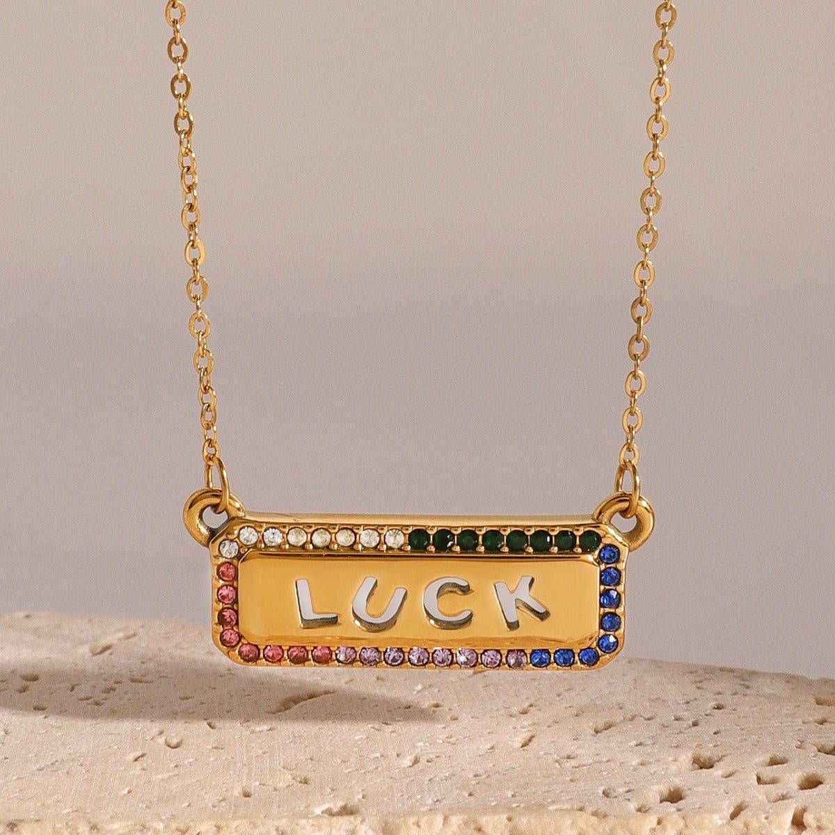 18K Gold LUCK Geometric Necklace with Gemstones - Shello's Creative Boutique