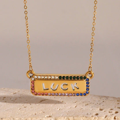 18K Gold LUCK Geometric Necklace with Gemstones - Shello's Creative Boutique