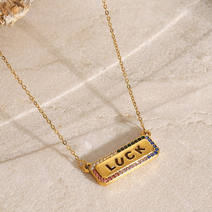 18K Gold LUCK Geometric Necklace with Gemstones - Shello's Creative Boutique