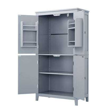 Bathroom floor storage cabinet, bathroom storage cabinet, 4-door independent cabinet, adjustable shelf, adaptive shelf, gray eprolo