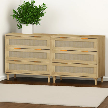 Premium 3-Drawer Rattan Storage Cabinet Set - Oak Finish (Set of 2) - Shello's Creative Boutique