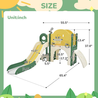 Kids Slide Playset Structure 7 in 1, Freestanding Spaceship Set with Slide, Arch Tunnel Yellow + HDPE - Shello's Creative Boutique