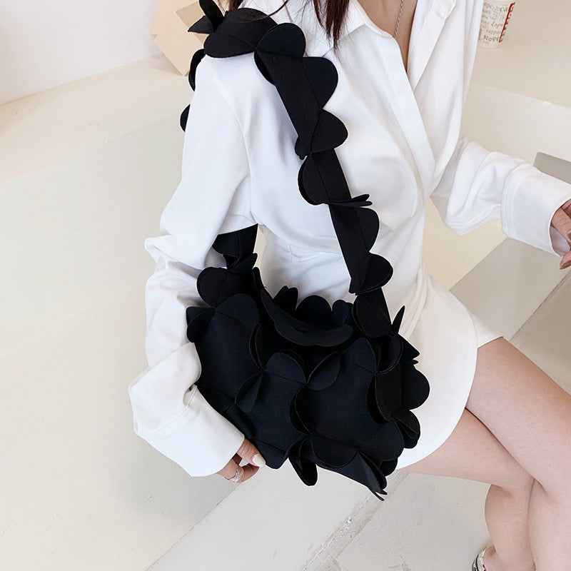 Mori Soft Girl Petal Bag Three-Dimensional One-Shoulder PU Underarm Bag for Ladies