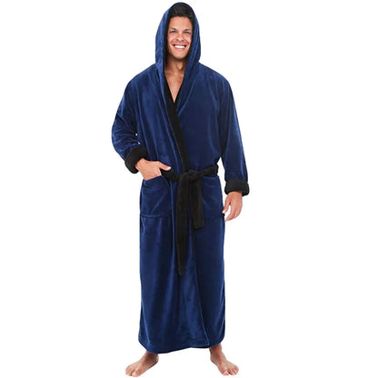 Men Bathrobe Men's Winter Lengthened Plush Shawl Bath Robe Home Clothes Long Sleeved Robe Coat - Shello's Creative Boutique