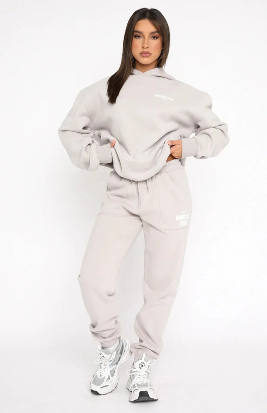 Autumn and winter new hoodie set with fashionable sports logo, long sleeved pullover hoodie two-piece set - Shello's Creative Boutique