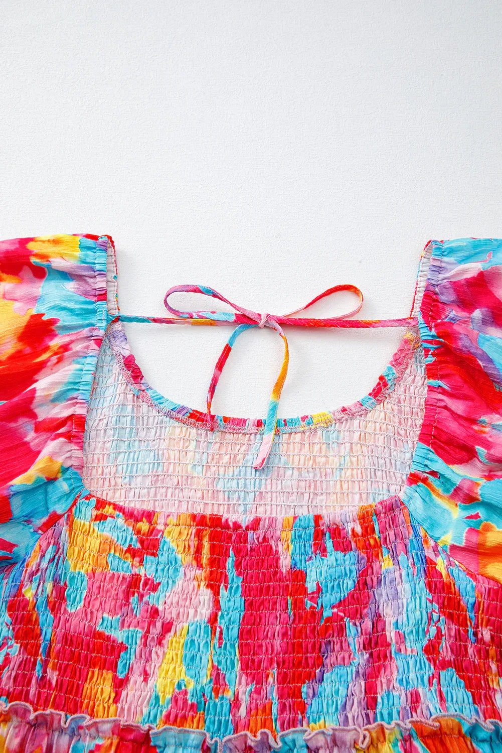Rose Abstract Print Puff Sleeve Backless Smocked Plus Size Dress - Shello's Creative Boutique