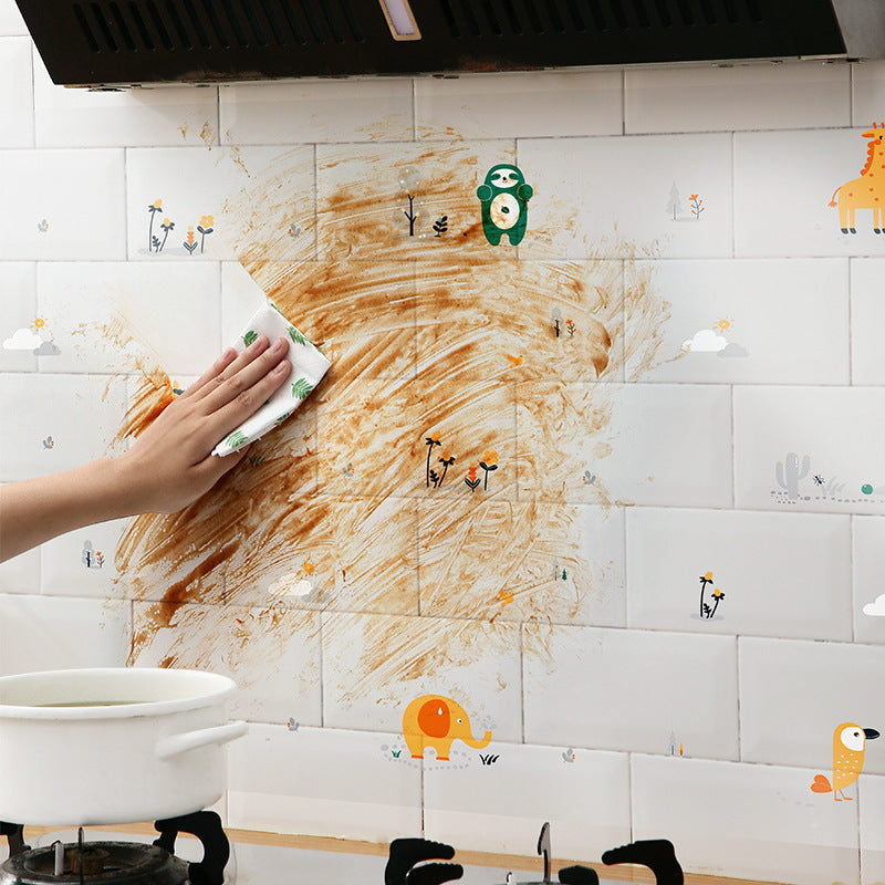 Kitchen High Temperature Waterproof And Oil-Proof Stickers Moisture-Proof Aluminum Foil Transparent Cartoon Stickers Anti-Stain Stove Self-Adhesive Wallpaper
