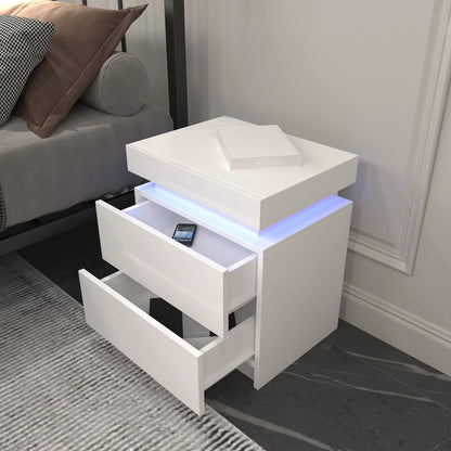Modern white Nightstand With 2 Storage Drawers LED Lights For Bedroom - Shello's Creative Boutique