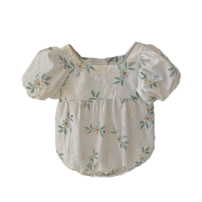 Clothing Baby Girl's One-Piece Summer Clothing Foreign Style Baby Romper Flower Puff Sleeves Toddler's Fart Romper Shello Creative Boutique