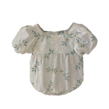 Clothing Baby Girl's One-Piece Summer Clothing Foreign Style Baby Romper Flower Puff Sleeves Toddler's Fart Romper - Shello's Creative Boutique