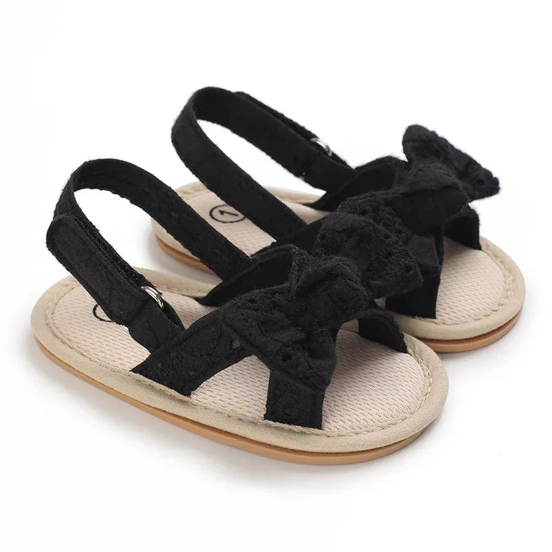 Baby Girl Bow Sandals - Summer Cotton Shoes with Rubber Sole for 0-12 Months | Toddler Footwear - Shello's Creative Boutique