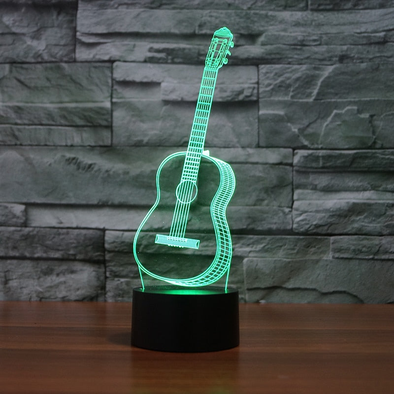 3D LED Guitar Night Light - 7 Colour Changing Optical Illusion Lamp