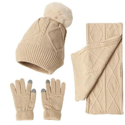Adult Hat, Scarf, Glove, Three Piece Set, Autumn and Winter New Warm and Thickened Woolen Hat - Shello's Creative Boutique