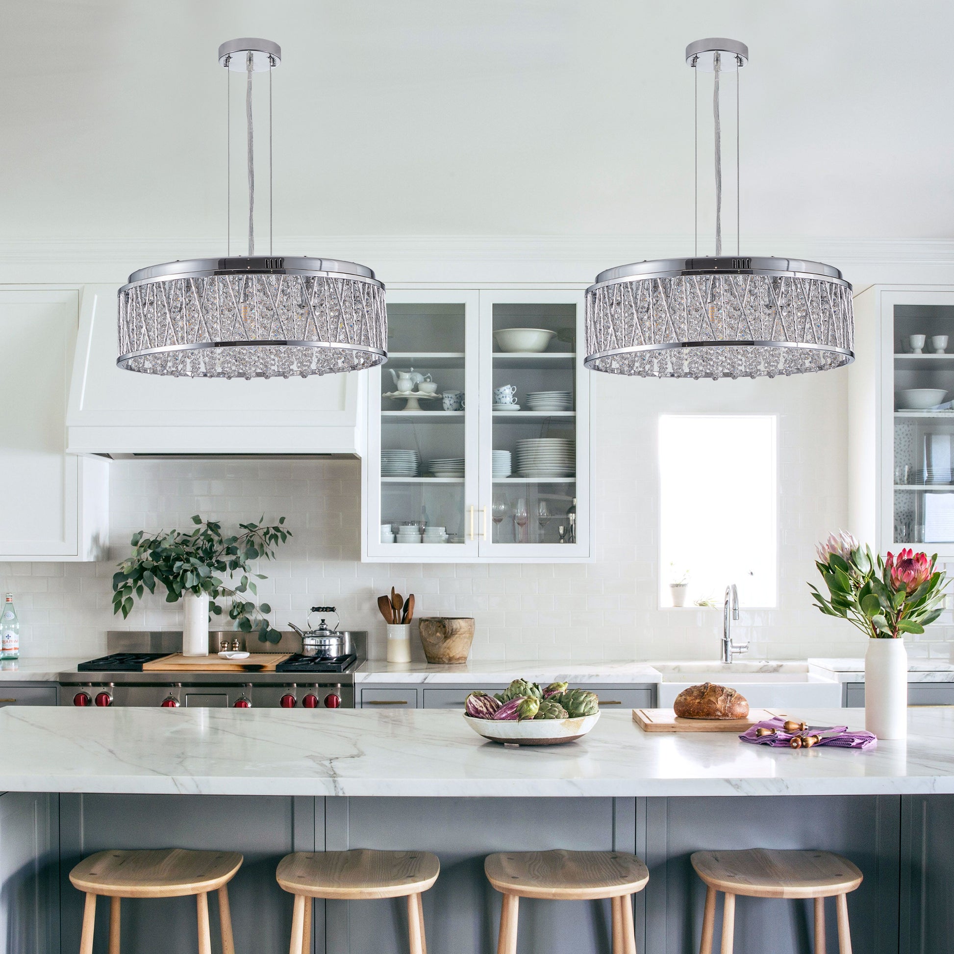 Modern Crystal Pendant 18.9-inch Aluminum+Iron Circular Ceiling Light Embedded Ceiling Fixture eprolo