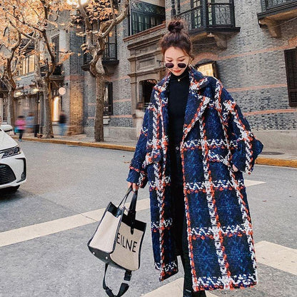 Plaid Woolen Overcoat Women Clothing Mid-Length - Shello's Creative Boutique