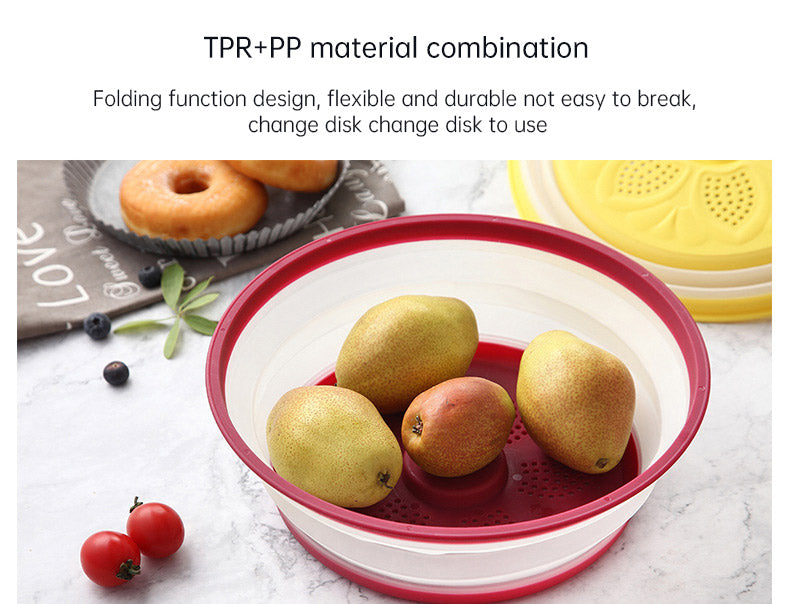 Collapsible Microwave Cover Lid Folding Plate Cover Colander Strainer Fruit Vegetables Washing Basket Plate Lid Kitchen Tools eprolo