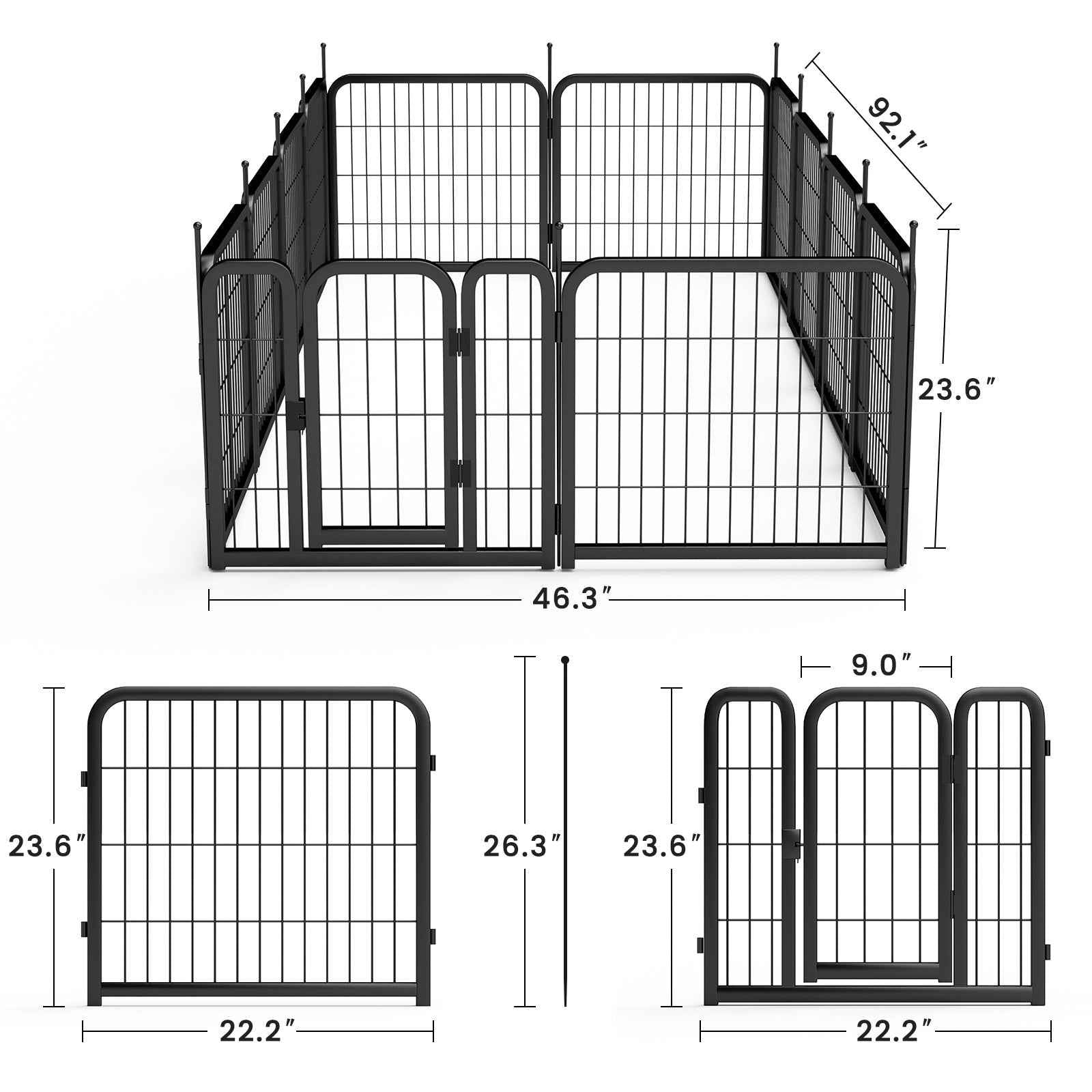 12-Panel Dog Fence - 24" Portable Indoor/Outdoor Pet Pen