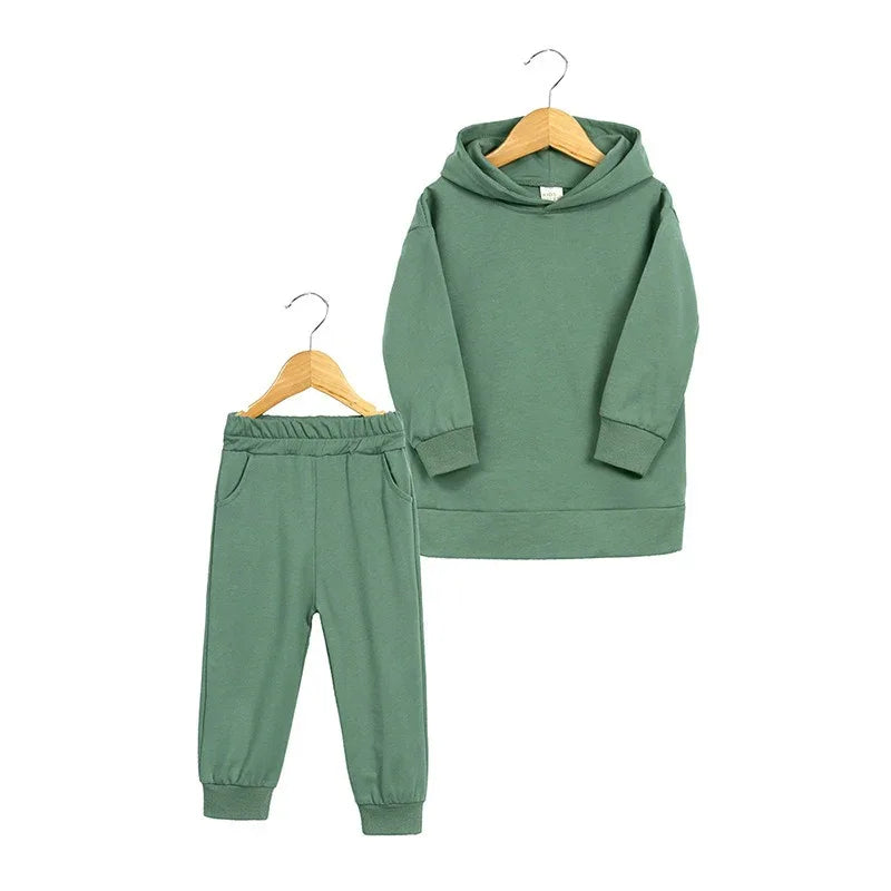 Thickened Autumn And Winter Clothing Children's Sports Suit Casual Pullover Hooded Sweater Trousers Two-Piece Set - Shello's Creative Boutique
