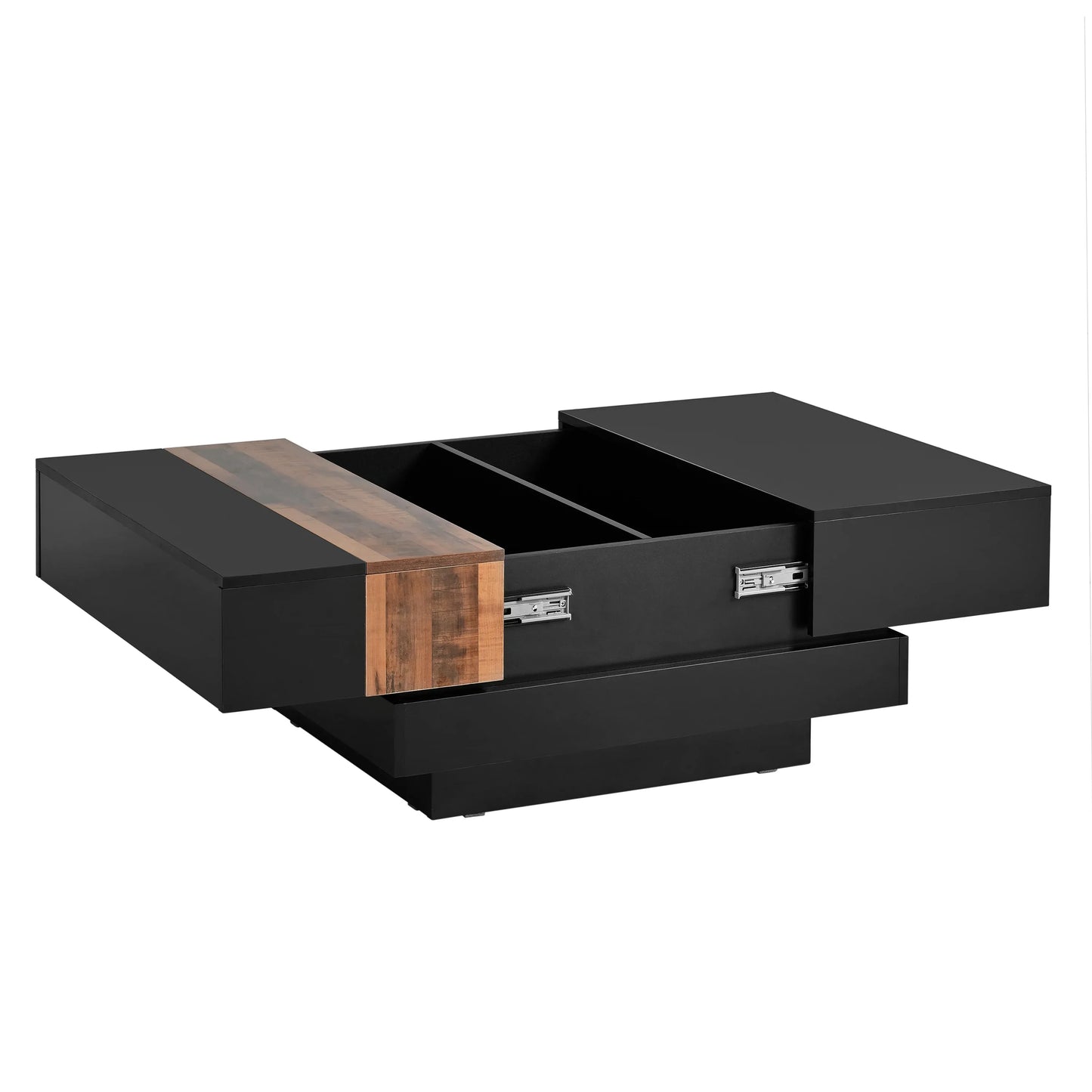 Modern High Gloss Coffee Table - 80cm Square with Sliding Top & Hidden Storage (Black) - Shello's Creative Boutique