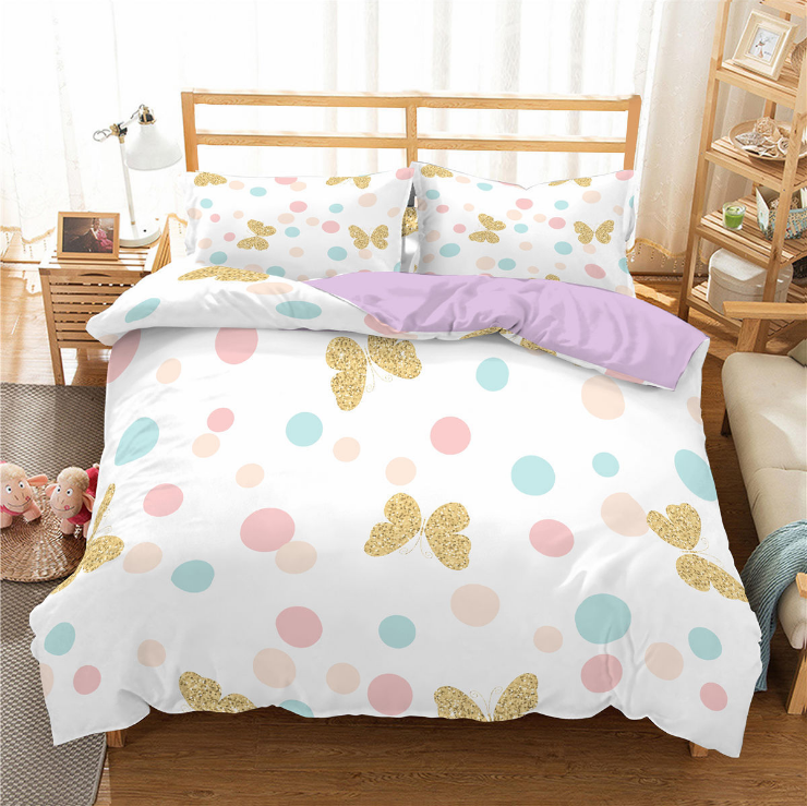 3D digital printing three piece princess bed stripe butterfly quilt cover pillow case eprolo
