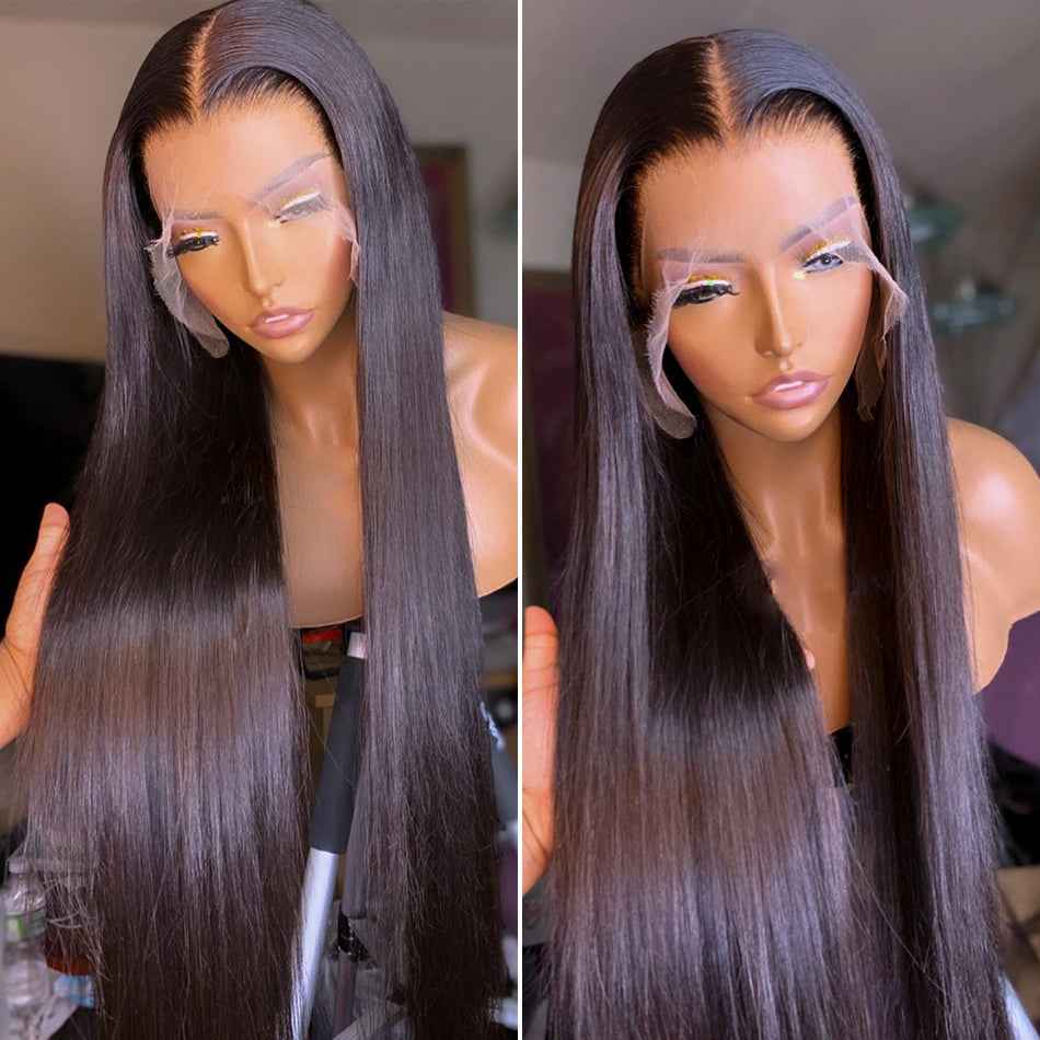 Natural Transition Wig Black Synthetic Front Lace Long Straight Hair Matte Silk