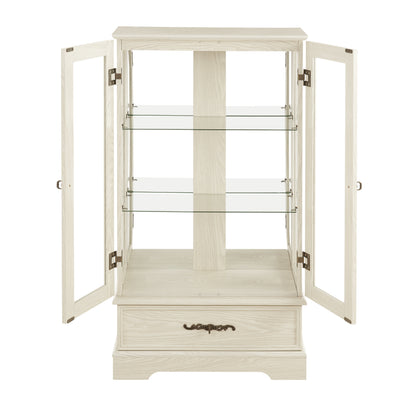 Light colored glass cabinet Curio display cabinet with adjustable glass frame, 2 doors and 1 drawer, including white light bulbs eprolo