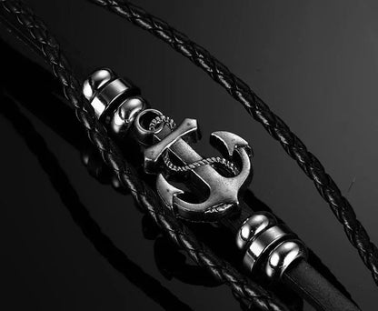 Vnox Anchor Bracelet Black Braided Leather Charm Men Jewelry - Shello's Creative Boutique