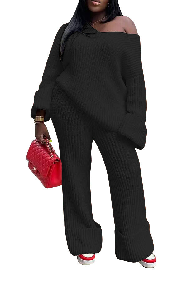 European and American women's casual solid color loose knit suit eprolo