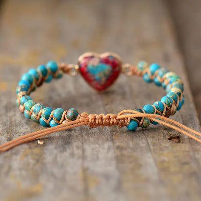 Natural Stone Heart Charm Bracelets String Braided Macrame Bracelets Jaspers Friendship Wrap Bracelet Femme Women Jewelry - Shello's Creative Boutique