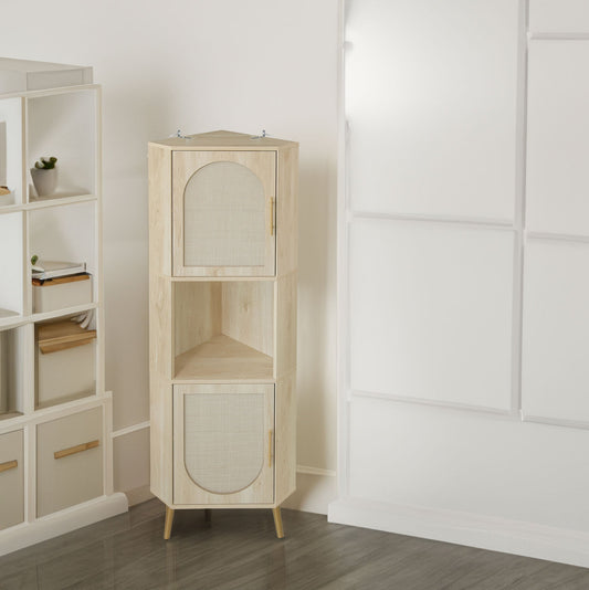 Corner cabinet ,Rattan door,Freestanding Corner Tables For Small Spaces, Corner Shelf Stand For Living Room, Kitchen, Bathroom eprolo