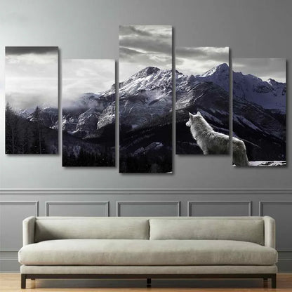 HD Prints Canvas Wall Art Living Room Home Decor Pictures 5 Pieces Snow Mountain Plateau Wolf Paintings Animal Posters Framework - Shello's Creative Boutique
