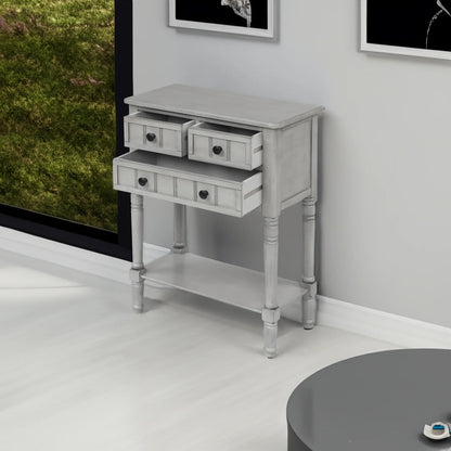TREXM Narrow Console Desk, Thin Sofa Table with Three Storage Drawers and Living Room Bottom Shelves (Grey Washed) - Shello's Creative Boutique