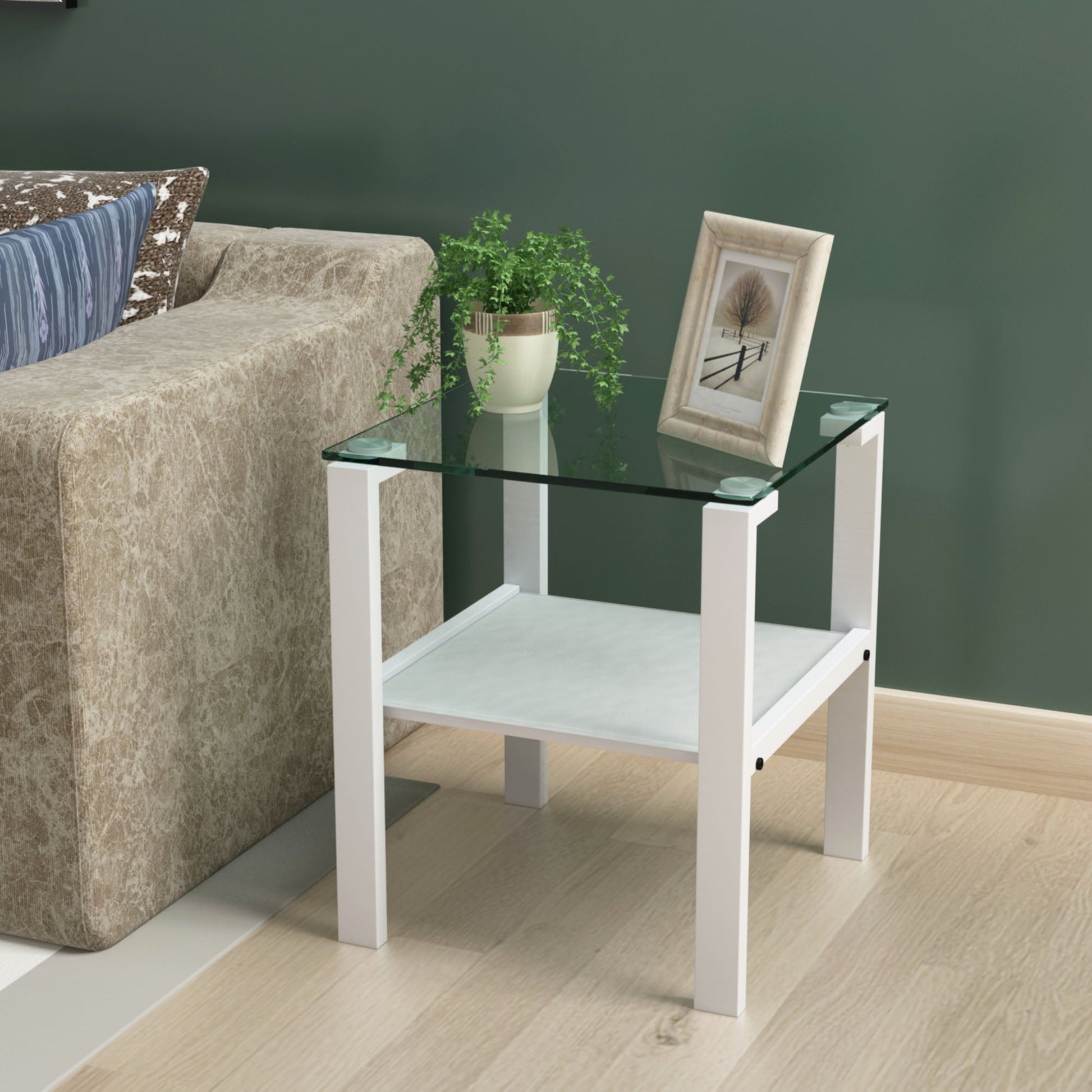 Glass two layer tea table small round table bedroom corner table living room white side table(White) eprolo